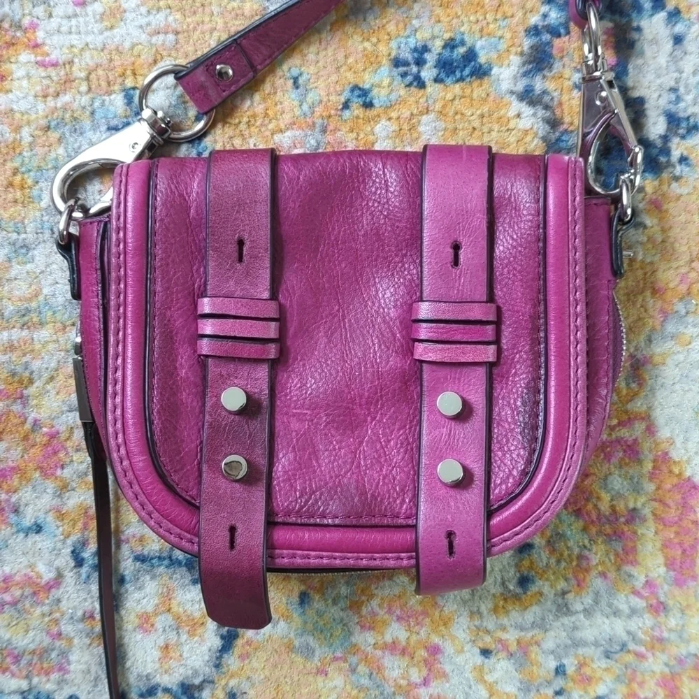 She + Lo Unchartered Leather Mini Crossbody Saddle Bag Plum Purple - Picture 6 of 16
